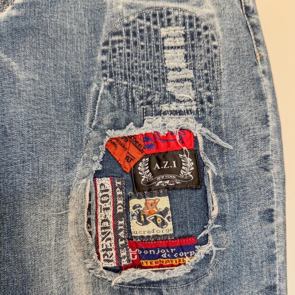 A.Z.I New York, Distressed Layered Patchwork Relaxed Boyfriend Jeans, Women's 4 - Picture 8 of 15